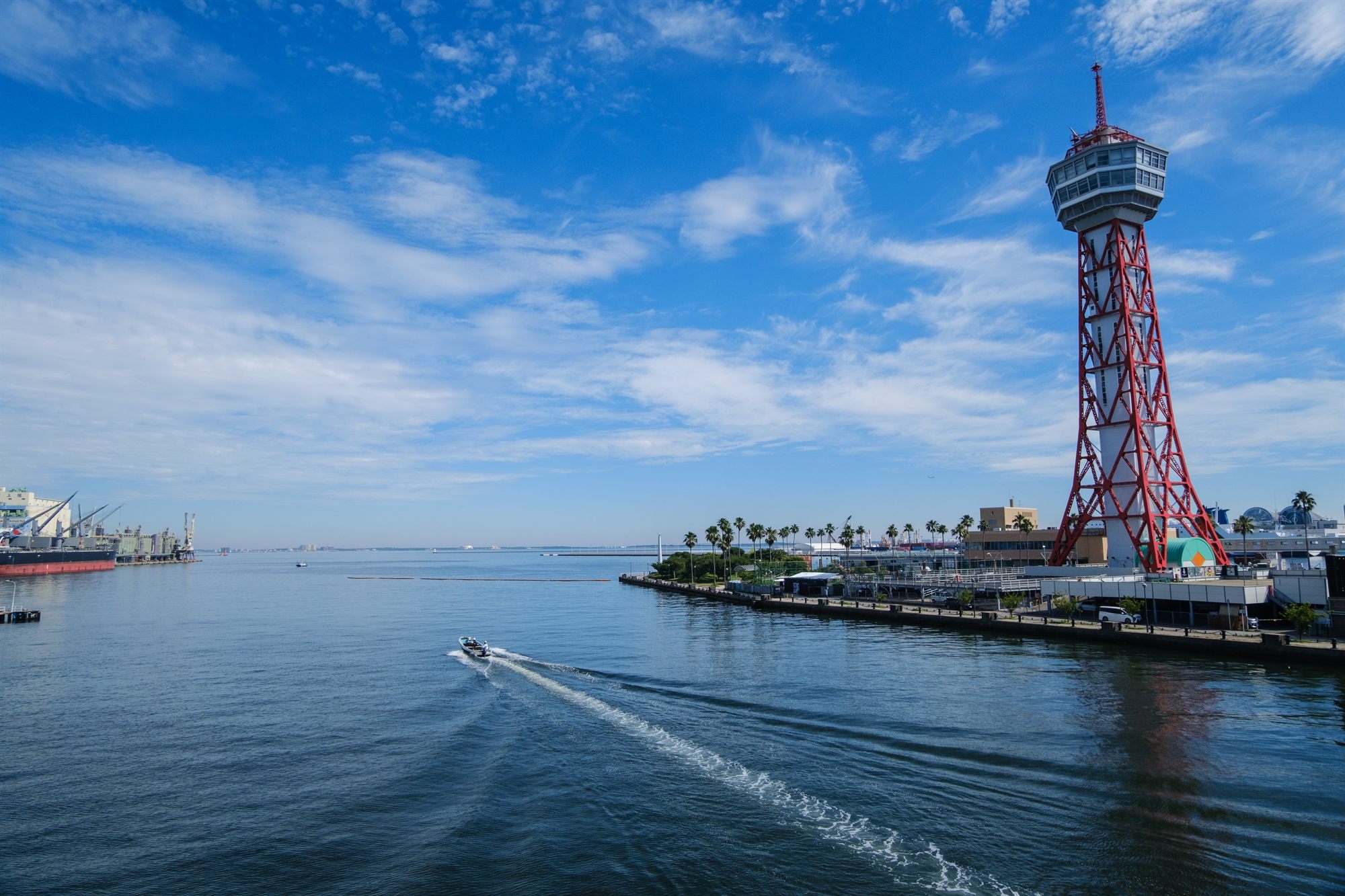 Hakata Port with the red lattice of Hakata Port Tower on the waterfront